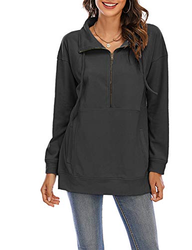 Nekosi Sudadera informal para mujer de talla grande, informal, ligera, de manga larga, con cremallera, con bolsillos 04-gris oscuro XL