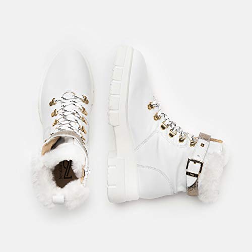 NeroGiardini A909844D Botas Militares Mujer De Piel Y Tela - Blanco 37 EU