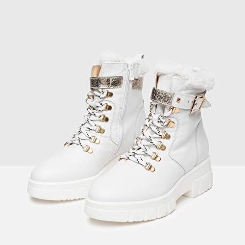 NeroGiardini A909844D Botas Militares Mujer De Piel Y Tela - Blanco 37 EU