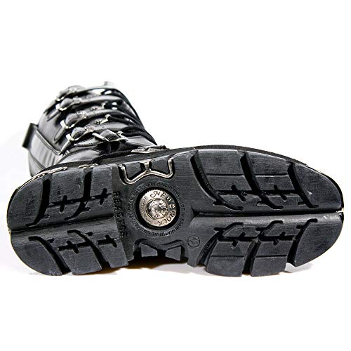 New Rock 272-S1 - Botas altas negras de piel con cremallera, hebillas y detalles metálicos de estilo gótico, unisex, color Negro, talla 39 EU