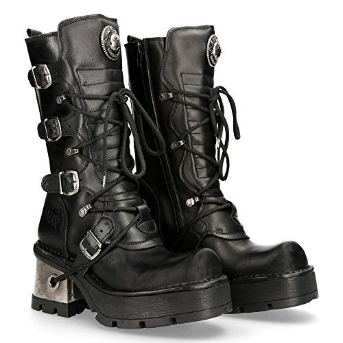 NEW ROCK 373-S33 Botas Negras para Mujer 100% Cuero Estilo Motorista Gótica Punk Rock 39