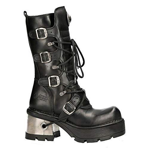NEW ROCK 373-S33 Botas Negras para Mujer 100% Cuero Estilo Motorista Gótica Punk Rock 39