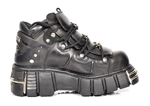 New Rock Botines de Cuero Cordones Zapatos de Plataforma Metálicos Estilo Gótico Retro Negro (EU 40)