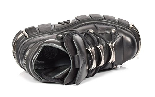 New Rock Botines de Cuero Cordones Zapatos de Plataforma Metálicos Estilo Gótico Retro Negro (EU 40)
