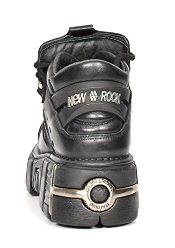New Rock Botines de Cuero Cordones Zapatos de Plataforma Metálicos Estilo Gótico Retro Negro (EU 40)