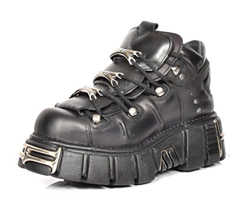 New Rock Botines de Cuero Cordones Zapatos de Plataforma Metálicos Estilo Gótico Retro Negro (EU 40)