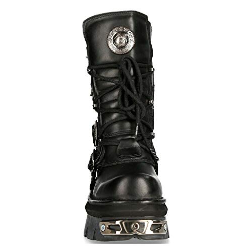 New Rock M.373-S4 Botas Reactor Góticas Unisex 100% Cuero Negro Metálico 36