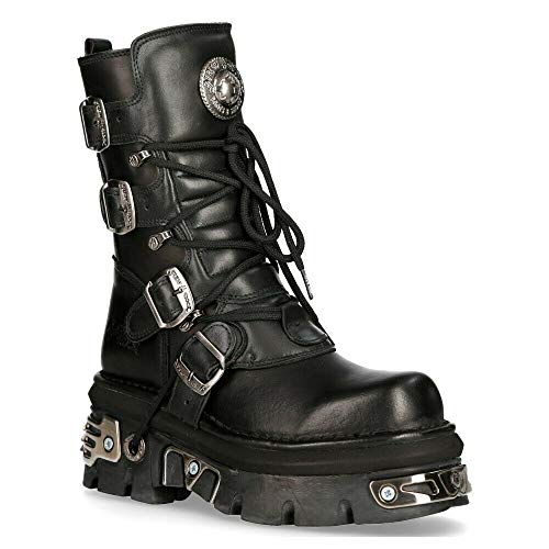 New Rock M.373-S4 Botas Reactor Góticas Unisex 100% Cuero Negro Metálico 36