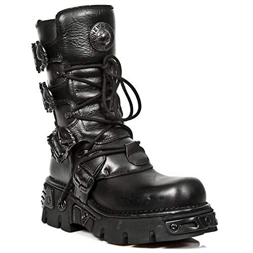 New Rock M.391-S18 Botas Negras Reactor Unisex Metálicas Estilo Motorista Gótico Punk 38