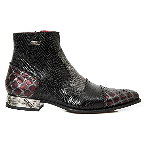 New Rock M.NW133-S12 Botas Botines Hombre Caballero Negro Acero Rojo Cuero Piel Tacón Creepers Punk Urbano
