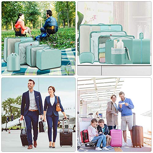 Newdora 8 en 1 Set de Organizador de Equipaje Viaje con Bolsa de Zapato,Impermeable Organizador de Maleta Bolsa para Ropa Sucia de Viaje, Portatrajes de Viaje, Material Nylon