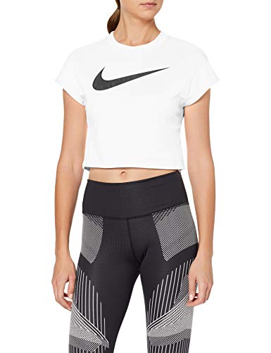 Nike Damen W Nsw Swsh Top Crop Ss T-shirt, Blanco (White/Black), XL