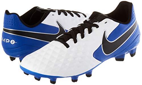 Nike Legend 8 Academy FG/MG, Football Shoe Unisex Adulto, White/Black-Hyper Royal-Metallic Silver, 39 EU