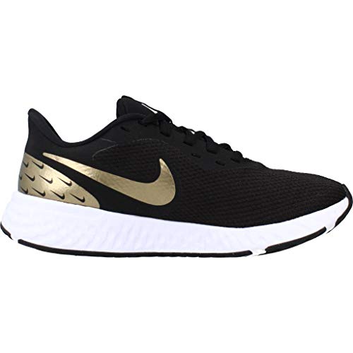 Nike Revolution 5 Zapatillas de running para mujer, color negro/dorado metálico, talla 36,5 normal