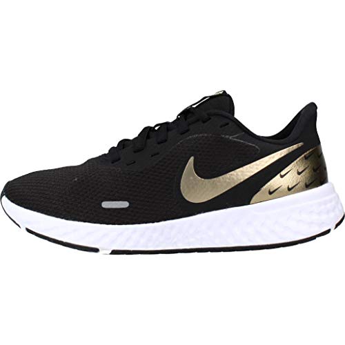 Nike Revolution 5 Zapatillas de running para mujer, color negro/dorado metálico, talla 36,5 normal