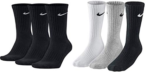 Nike SX4508 - 6 pares de calcetines para hombre y mujer, blanco o negro o gris Negro, blanco, gris, negro. 46/50 EU