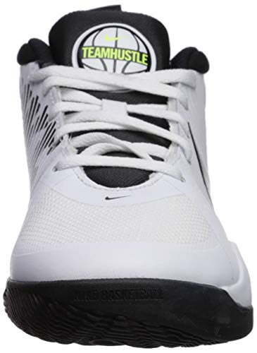 Nike Team Hustle D 9 (GS), Basketball Shoe, White/Black-Volt, 37.5 EU