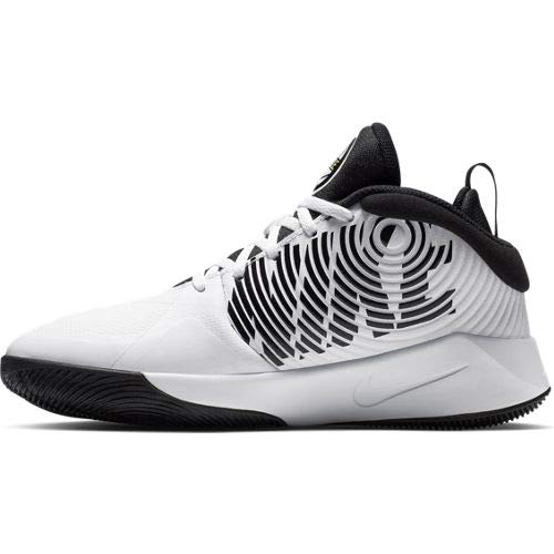 Nike Team Hustle D 9 (GS), Basketball Shoe, White/Black-Volt, 37.5 EU