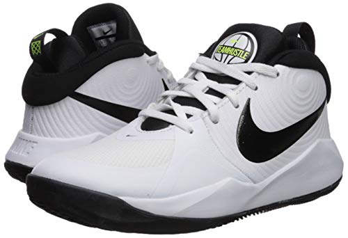 Nike Team Hustle D 9 (GS), Basketball Shoe, White/Black-Volt, 37.5 EU