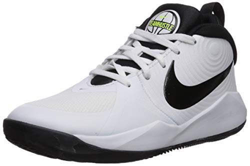 Nike Team Hustle D 9 (GS), Basketball Shoe, White/Black-Volt, 37.5 EU