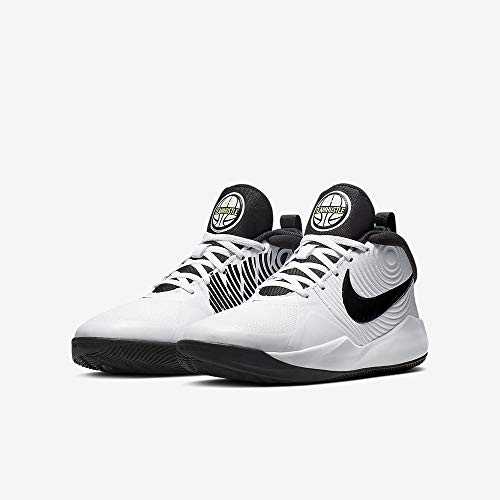 NIKE Team Hustle D 9 (GS), Basketball Shoe, White/Black-Volt, 39 EU