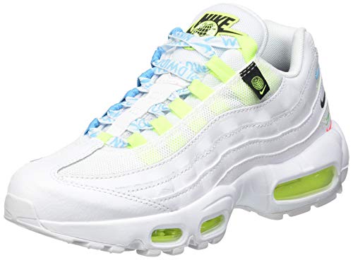 Nike W Air MAX 95 SE WW, Zapatillas para Correr Mujer, White White Volt Blue Fury Black, 37.5 EU