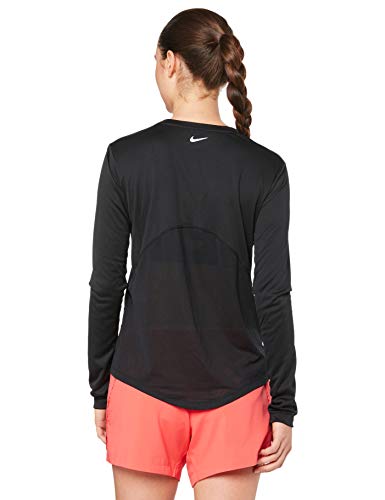 NIKE W NK Miler Top LS Camiseta de Manga Larga, Mujer, Black/Reflective silv, L