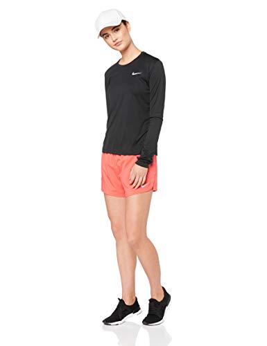 NIKE W NK Miler Top LS Camiseta de Manga Larga, Mujer, Black/Reflective silv, L