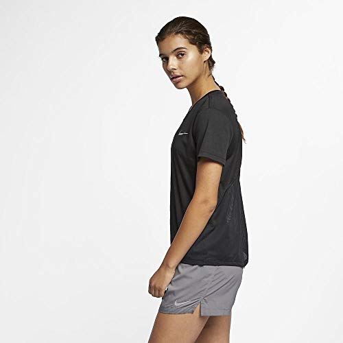 NIKE W NK Miler Top SS T-Shirt, Mujer, Black/Reflective Silv, M