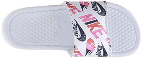 Nike Wmns Benassi JDI Print, Zapatilla de Correr Mujer, Blanco/Negro/Loto Naranja De Equipo Rosado, 36.5 EU