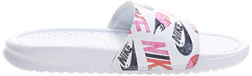 Nike Wmns Benassi JDI Print, Zapatilla de Correr Mujer, Blanco/Negro/Loto Naranja De Equipo Rosado, 36.5 EU