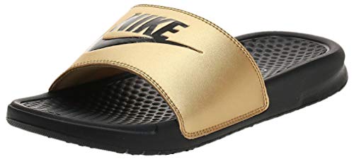 NIKE Women's Benassi Just Do It. Sandal, Mujer, Black/Black/Metallic Gold, 39 EU