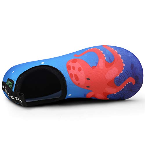 Niños Escarpines Zapatos de Agua Descalzo Barefoot Respirable Calcetines de natación Aire Libre Piscina de Playa Calzado,Pulpo Rojo,20/21