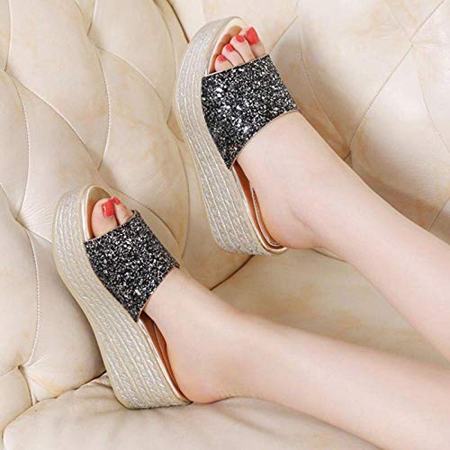 Noctiflorous Zapatillas de baño para el hogar,con Zapatos de tacón Alto y tacón Alto, Zapatos de Playa para Mujer Negros (versión Mejorada) _36,Sandalias De Ducha de Casa