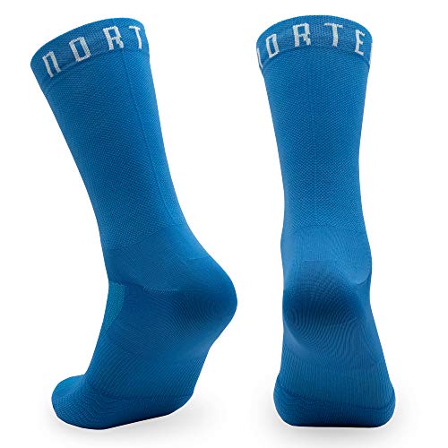 NORTEI Calcetines Azules para Ciclismo, MTB y Running de Caña Alta para Hombre y Mujer – Infinity Blue (S (37-39))