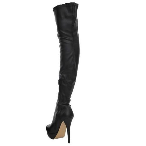 Nueva Sexy Ladies Negro sobre la Rodilla de caña Alta Plataforma del talón Botas (36, Sintética Piel Negro)