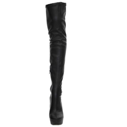 Nueva Sexy Ladies Negro sobre la Rodilla de caña Alta Plataforma del talón Botas (39, Sintética Piel Negro)