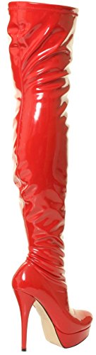 Nueva Sexy Ladies Negro sobre la Rodilla de caña Alta Plataforma del talón Botas (45, Charol Rojo)