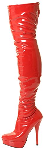 Nueva Sexy Ladies Negro sobre la Rodilla de caña Alta Plataforma del talón Botas (45, Charol Rojo)