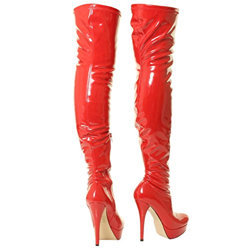 Nueva Sexy Ladies Negro sobre la Rodilla de caña Alta Plataforma del talón Botas (45, Charol Rojo)