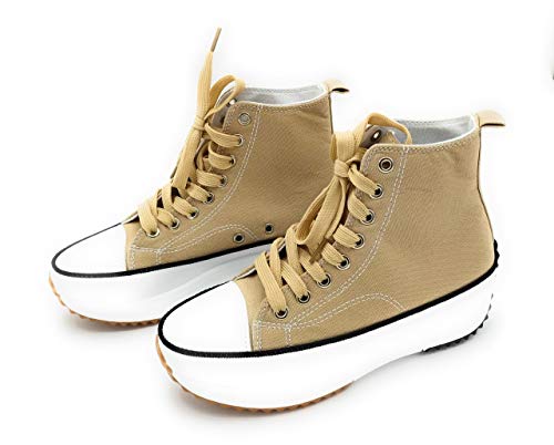 Nuevo Zapatillas de Lona, Zapatillas con Plataforma Mujer, Zapatillas de Moda. Color Beige. (Numeric_37)