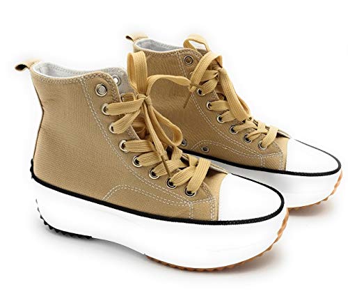 Nuevo Zapatillas de Lona, Zapatillas con Plataforma Mujer, Zapatillas de Moda. Color Beige. (Numeric_37)