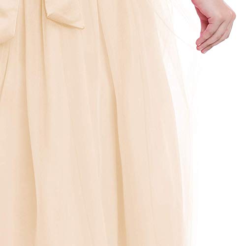 OBEEII Vestidos De Princesa Fiesta de la Boda de Las Niñas para Bordado Graduación Comunión Cumpleaños Paseo Baile Cóctel Vestido de Novia Champagne 7-8 Años