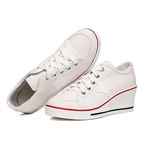 OCHENTA Mujer Lona de la Manera de la Cuna de Tacon Cerrado Deporte Zapatos Cordones #3 Blanco Asia 42 - EU 41