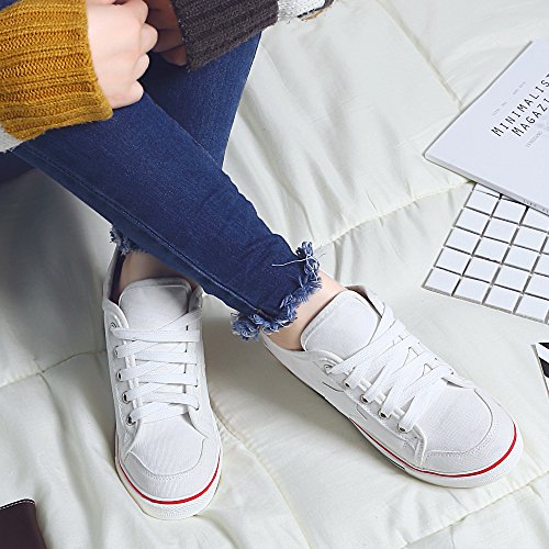 OCHENTA Mujer Lona de la Manera de la Cuna de Tacon Cerrado Deporte Zapatos Cordones #3 Blanco Asia 42 - EU 41