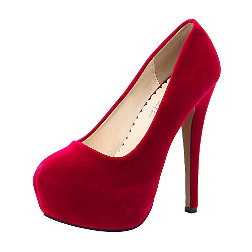 OCHENTA - Zapatos de tacón alto con punta redonda y plataforma oculta para mujer., color Rojo, talla 39.5 EU