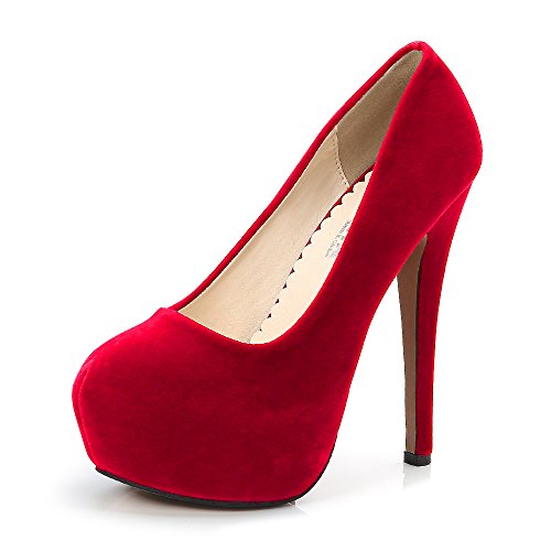 OCHENTA - Zapatos de tacón alto con punta redonda y plataforma oculta para mujer., color Rojo, talla 39.5 EU