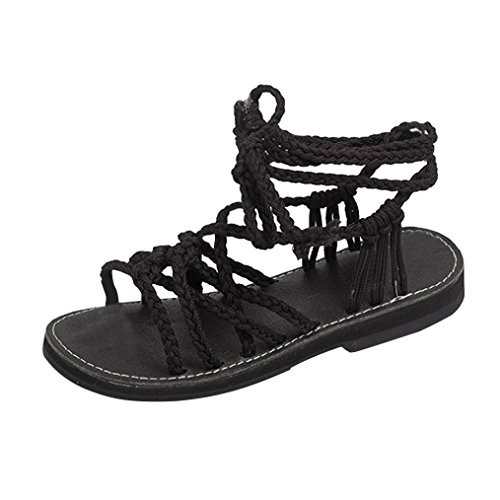 OHQ Sandalias Romanas De Playa con Trenzas Cruzadas para Mujer Sandalias Zapatillas De Verano Zapatillas Moda Zapatillas De Playa Zapatillas Zapatos para Mujeres Cómodo Y Elegante (39, Negro#2)