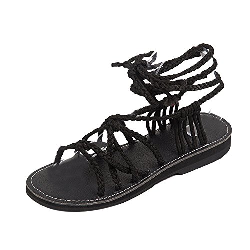 OHQ Sandalias Romanas De Playa con Trenzas Cruzadas para Mujer Sandalias Zapatillas De Verano Zapatillas Moda Zapatillas De Playa Zapatillas Zapatos para Mujeres Cómodo Y Elegante (39, Negro#2)