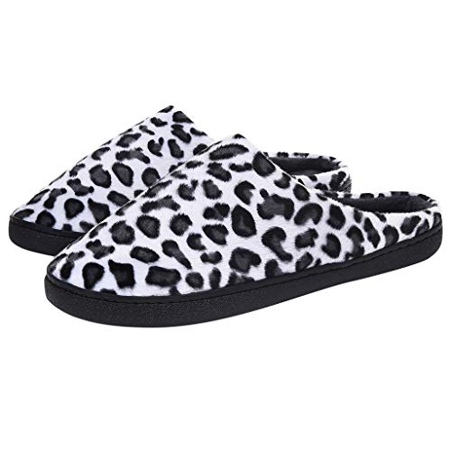OHQ Zapatillas De Estar Por Casa Mujer Hombres Invierno Leopardo Antideslizante CáLido Interior Dormitorio Zapatos De Piso (40/41, Blanco)